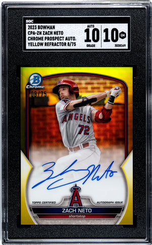 Zach Neto SGC 10 2023 Bowman Chrome Prospect Yellow Auto Card GEM MT - XFMSports