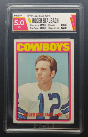 Roger Staubach HGA 5.0 1972 Topps Rookie Card #200 EX - XFMSports