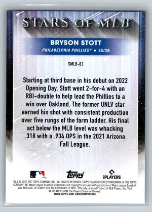 Bryson Stott Stars of MLB Rookie Card 2022 Topps Update Phillies RC SMLB-83 - XFMSports