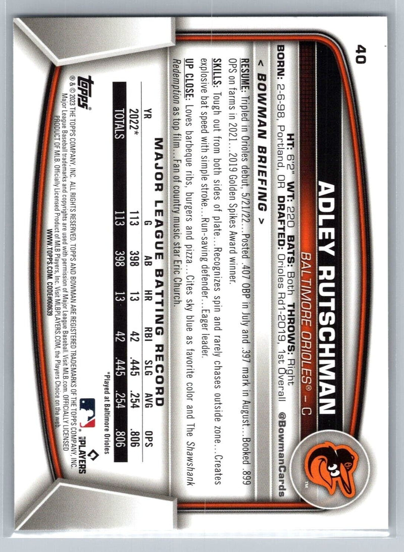 Adley Rutschman 2023 Bowman Rookie Card RC #40 Orioles - XFMSports
