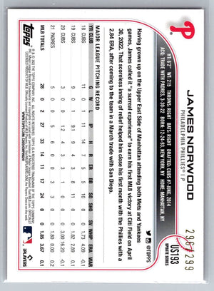 James Norwood Orange Foil Parallel Card 2022 Topps Update Rangers #US193 /299 - XFMSports
