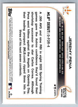 Jeremy Pena 2022 Topps Update Rookie Debut Card Houston Astros #US276 - XFMSports
