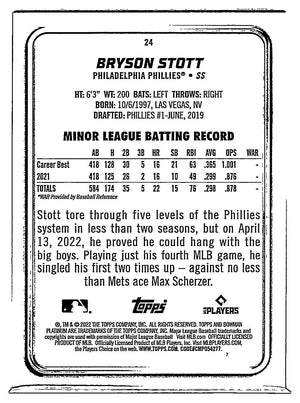 2022 Bowman Platinum Bryson Stott Rookie Card #24 Phillies - XFMSports