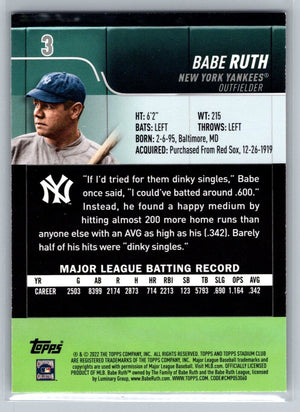 Babe Ruth 2022 Topps Stadium Club #3 Yankees - XFMSports