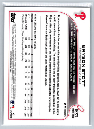 Bryson Stott 2022 Topps Update Phillies Rookie Card RC #US224 - XFMSports