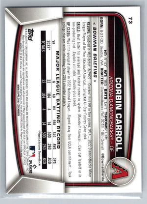 Corbin Carroll 2023 Bowman Rookie Card RC #73 Diamondbacks - XFMSports