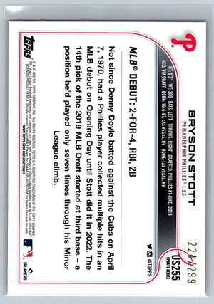 Bryson Stott 2022 Topps Update Rookie Debut Orange Foil Phillies Rookie /299 - XFMSports