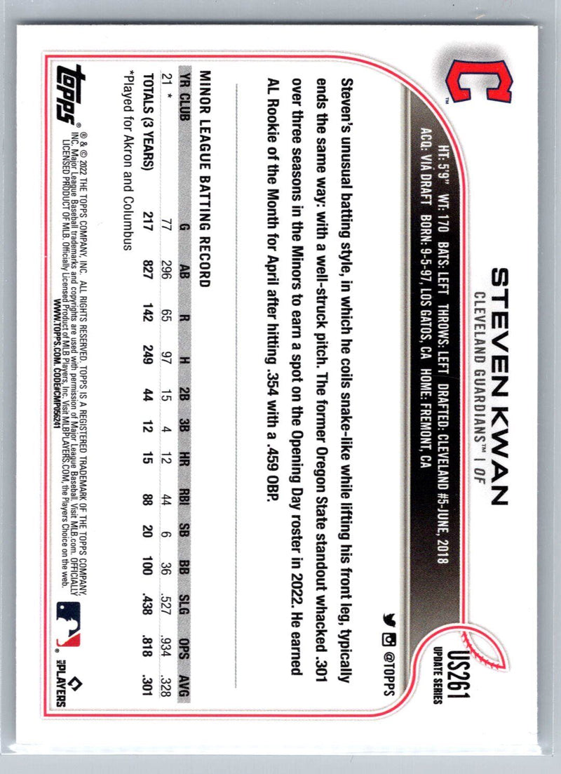 Steven Kwan 2022 Topps Update Rookie Cleveland Guardians #US261 - XFMSports