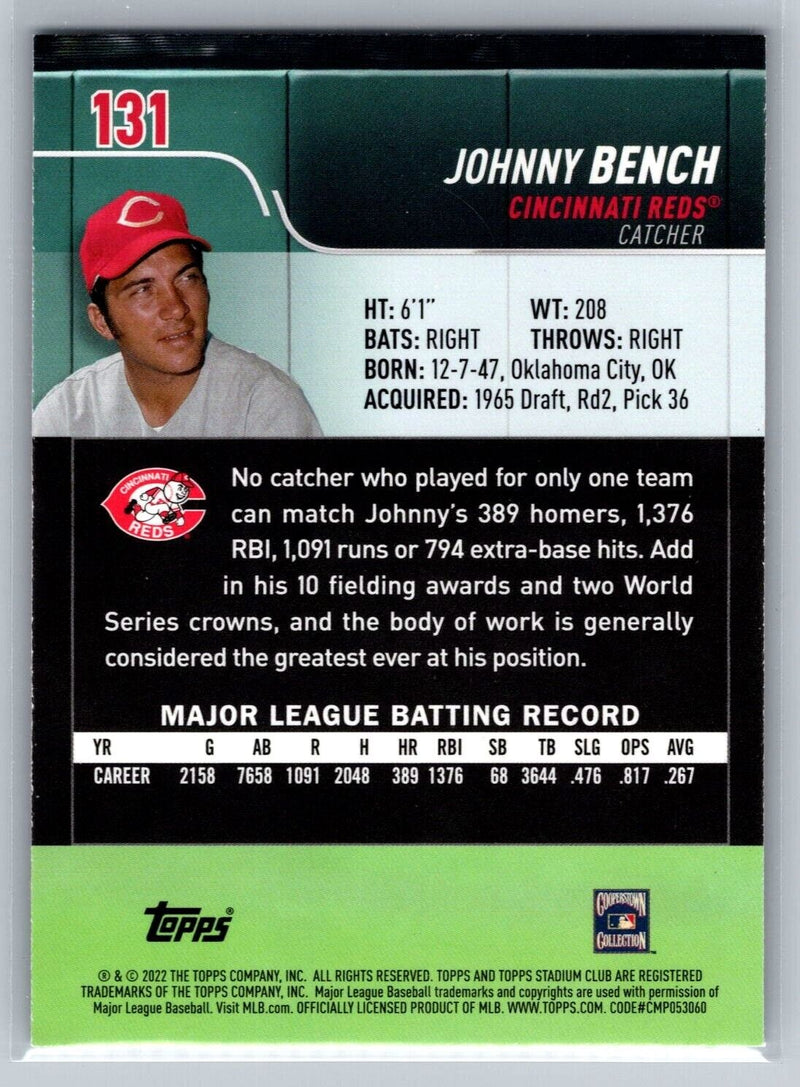 Johnny Bench 2022 Topps Stadium Club #131 Reds - XFMSports