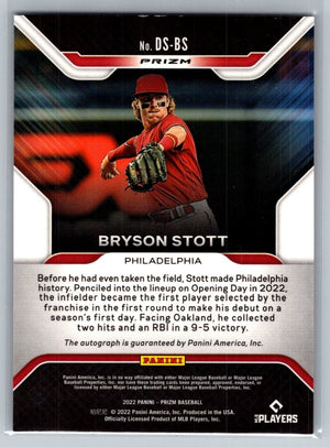 2022 Panini Prizm Bryson Stott Silver Prizm Debut Signatures RC Auto Phillies - XFMSports