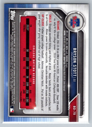 Bryson Stott 2019 1st Bowman Rookie Card #BD-79 Phillies - XFMSports