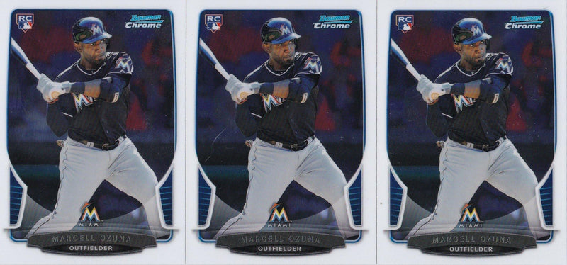 2013 Bowman Chrome Marcell Ozuna Rookie Card #108 - Lot of (3) - XFMSports