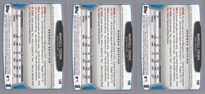 2013 Bowman Chrome Marcell Ozuna Rookie Card #108 - Lot of (3) - XFMSports